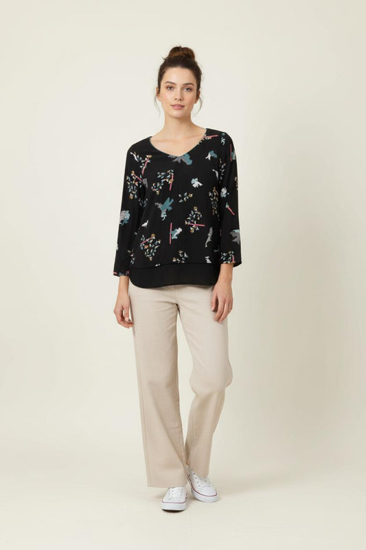 Blouse Noire et Multicolore - Taille XS/34