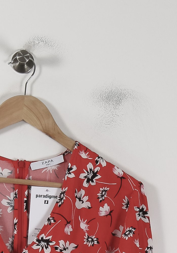 Blouse Fleurie Rouge et Blanche - Taille M/38