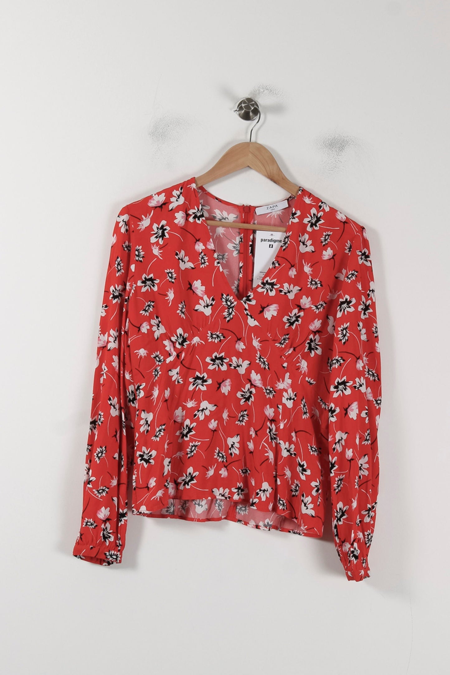 Blouse Fleurie Rouge et Blanche - Taille M/38