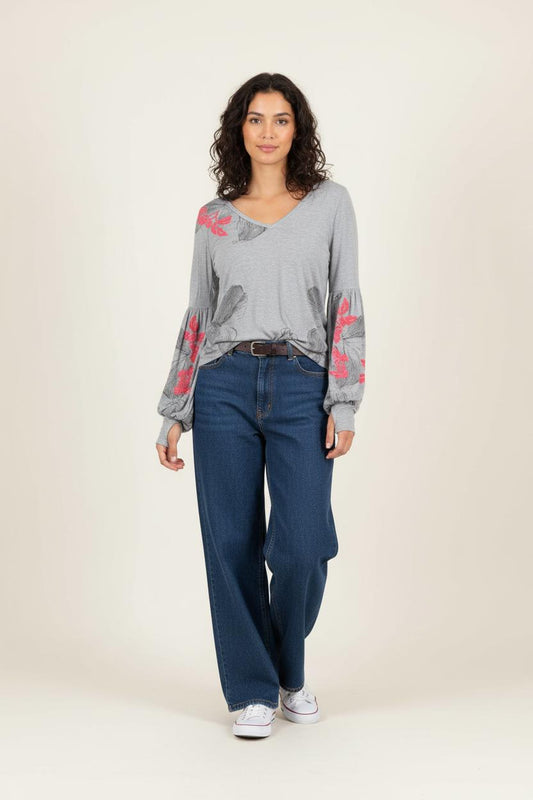 Blouse Grise et Rouge - Taille L/40