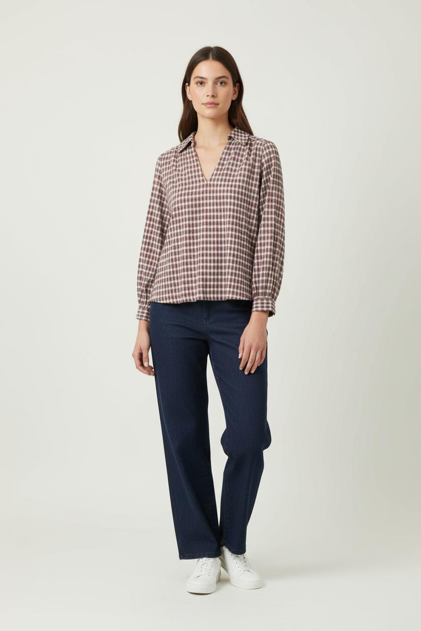 Blouse Marron et Blanche - Taille L/40