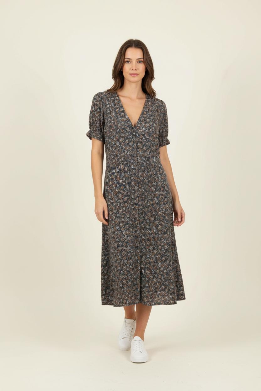 Robe Midi Verte et Marron - Taille M/38