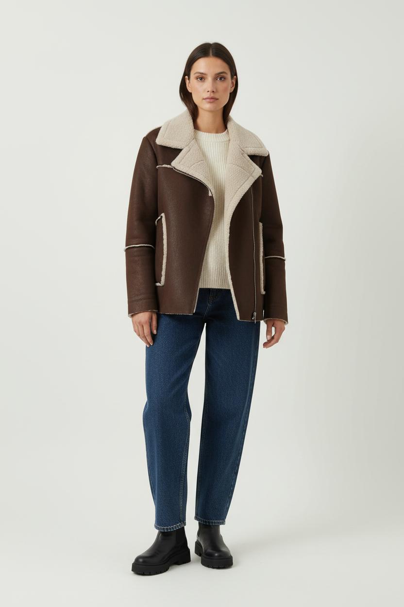 Gilet Aviateur Marron et Beige - Taille L/40