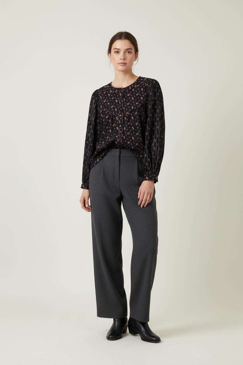 Blouse Noire et Rose - Taille L/40