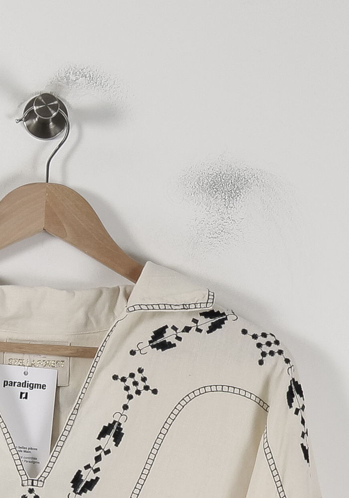 Blouse Brodée Beige et Noire - Taille L/40