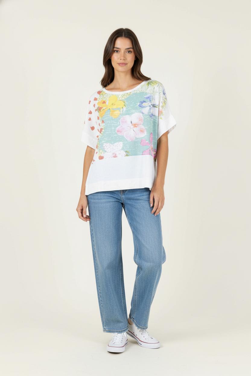 T-shirt Blanc et Vert - Taille M/38