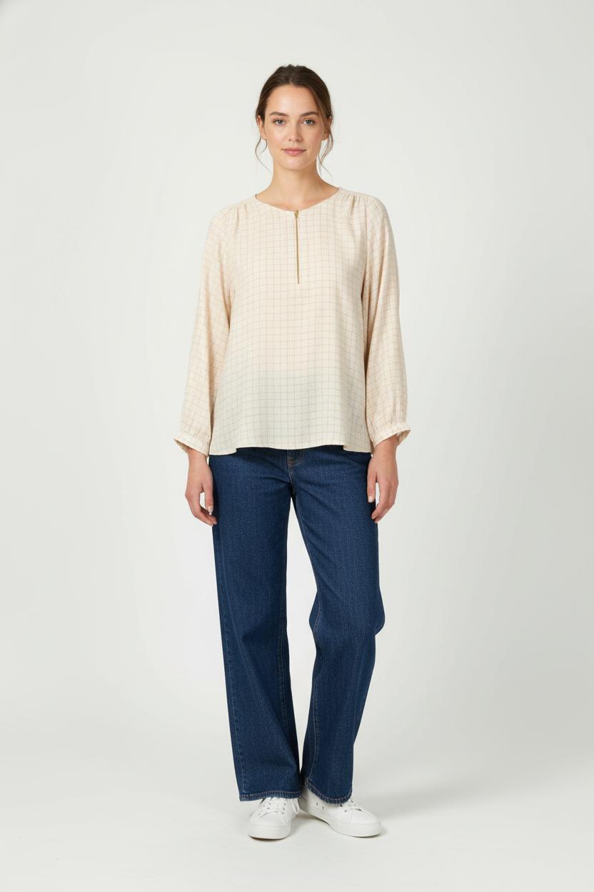 Blouse Beige à Carreaux - Taille L/40