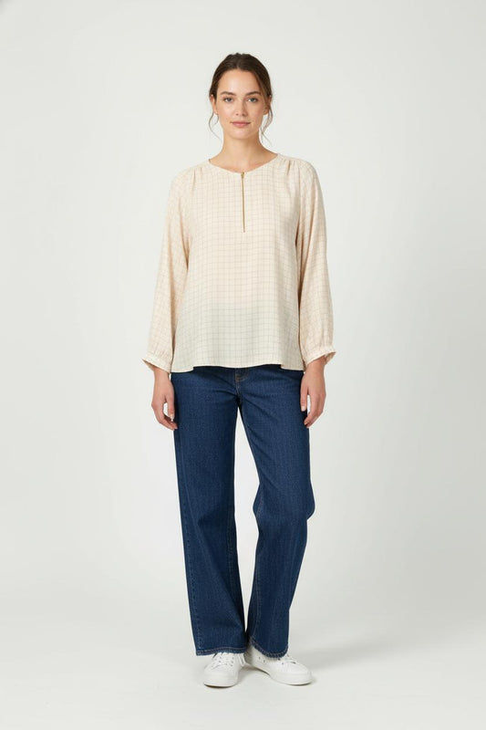 Blouse Beige à Carreaux - Taille L/40