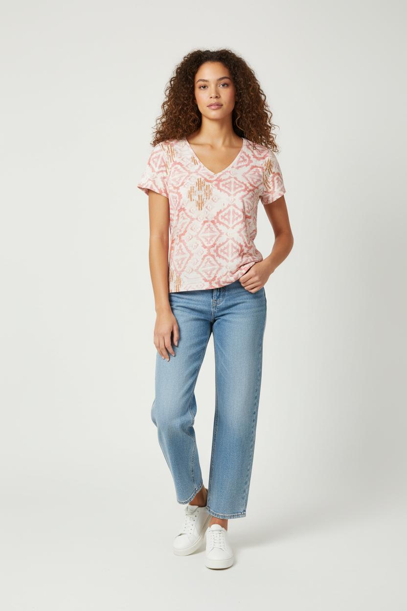 Tee-shirt Rose et Blanc - Taille L/40