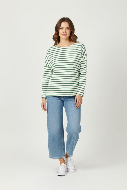 Marinière Verte et Blanche - Taille L/40