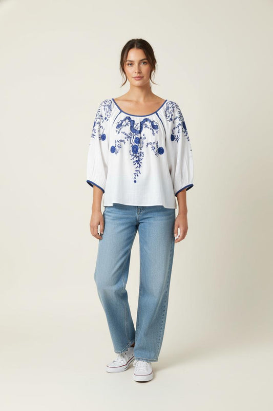 Blouse Blanche et Bleue - Taille XL/42