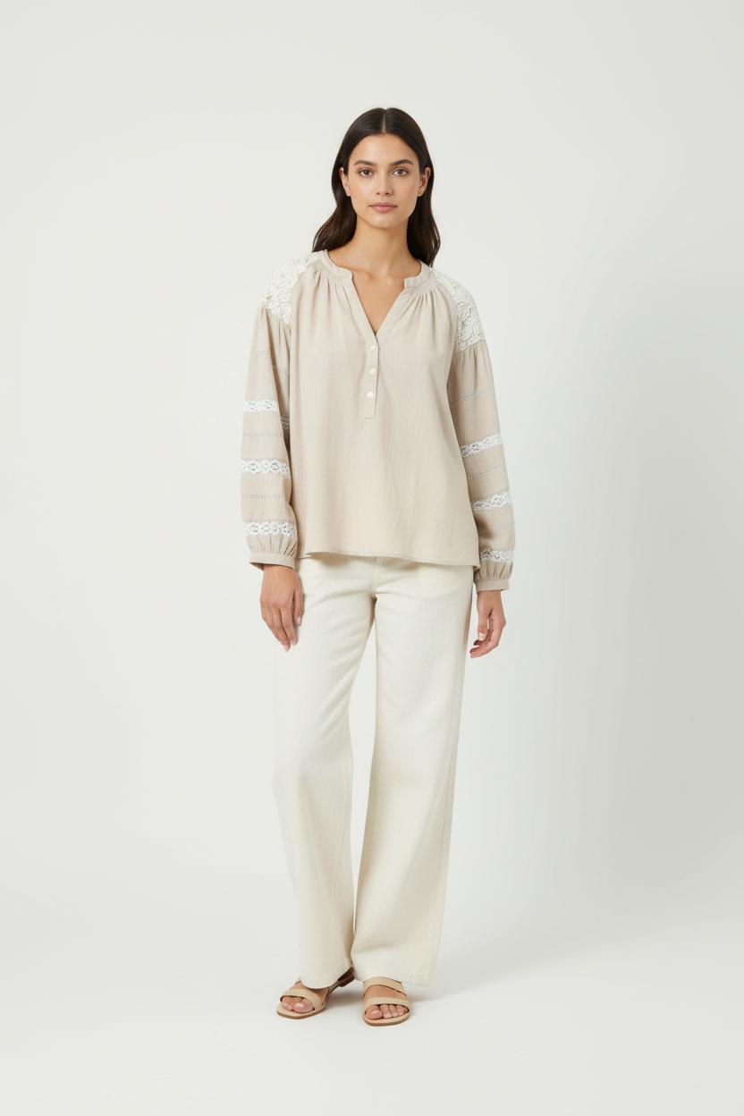 Blouse Beige et Blanche - Taille XL/42