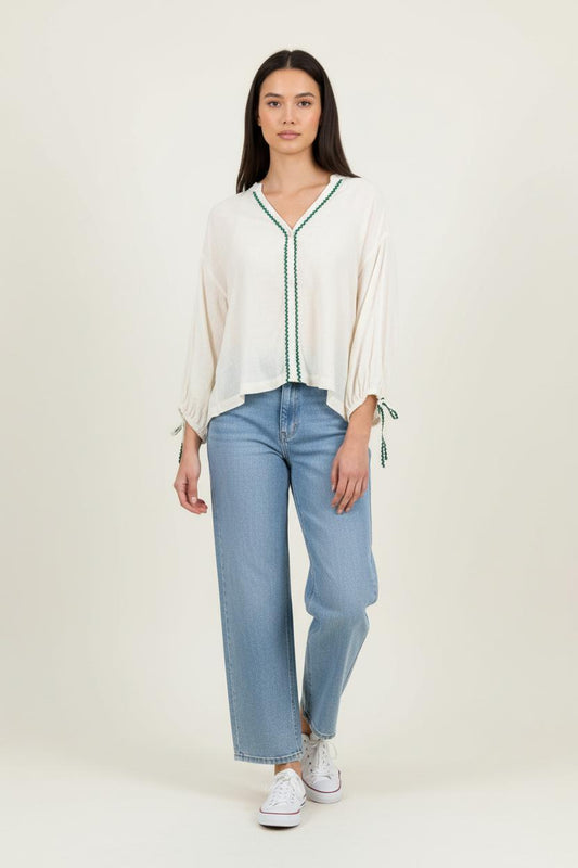 Blouse Beige et Verte - Taille M/38