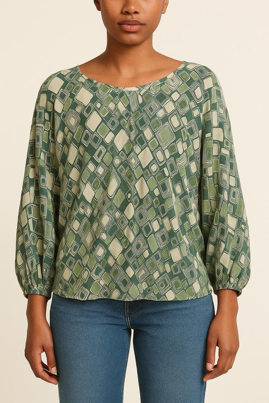 Blouse Verte et Blanche - Taille M/38