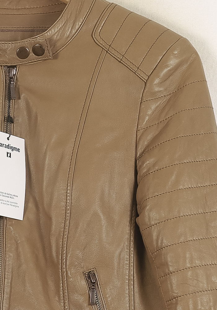 Blouson en Cuir Beige - Taille L/40