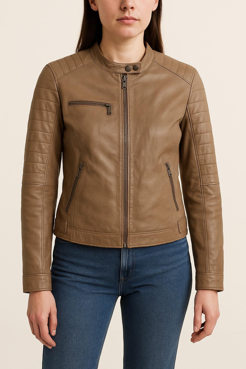 Blouson en Cuir Beige - Taille L/40