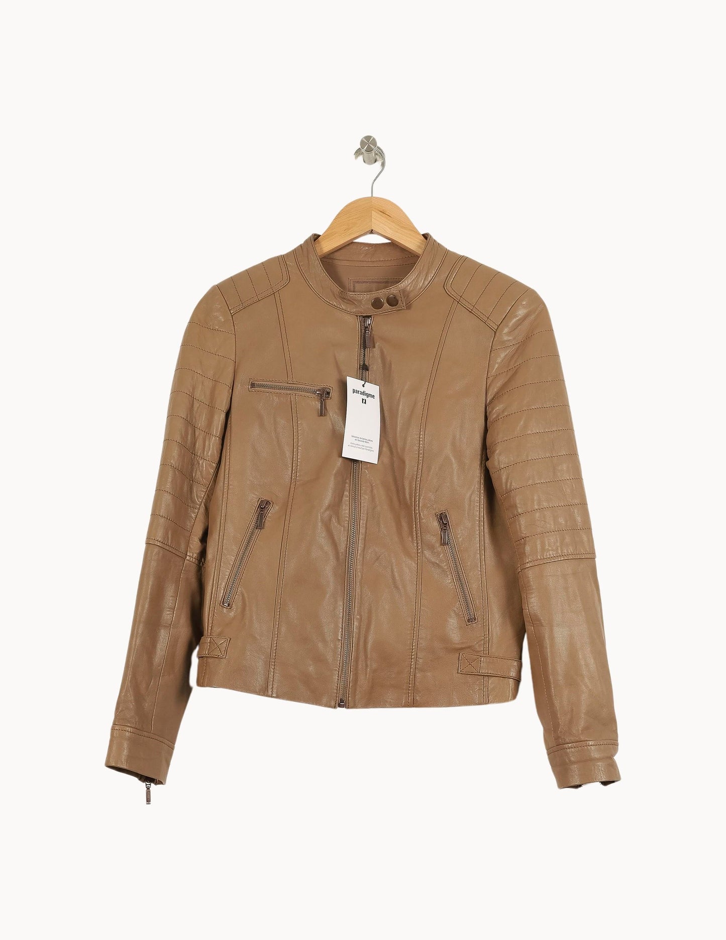 Blouson en Cuir Beige - Taille L/40