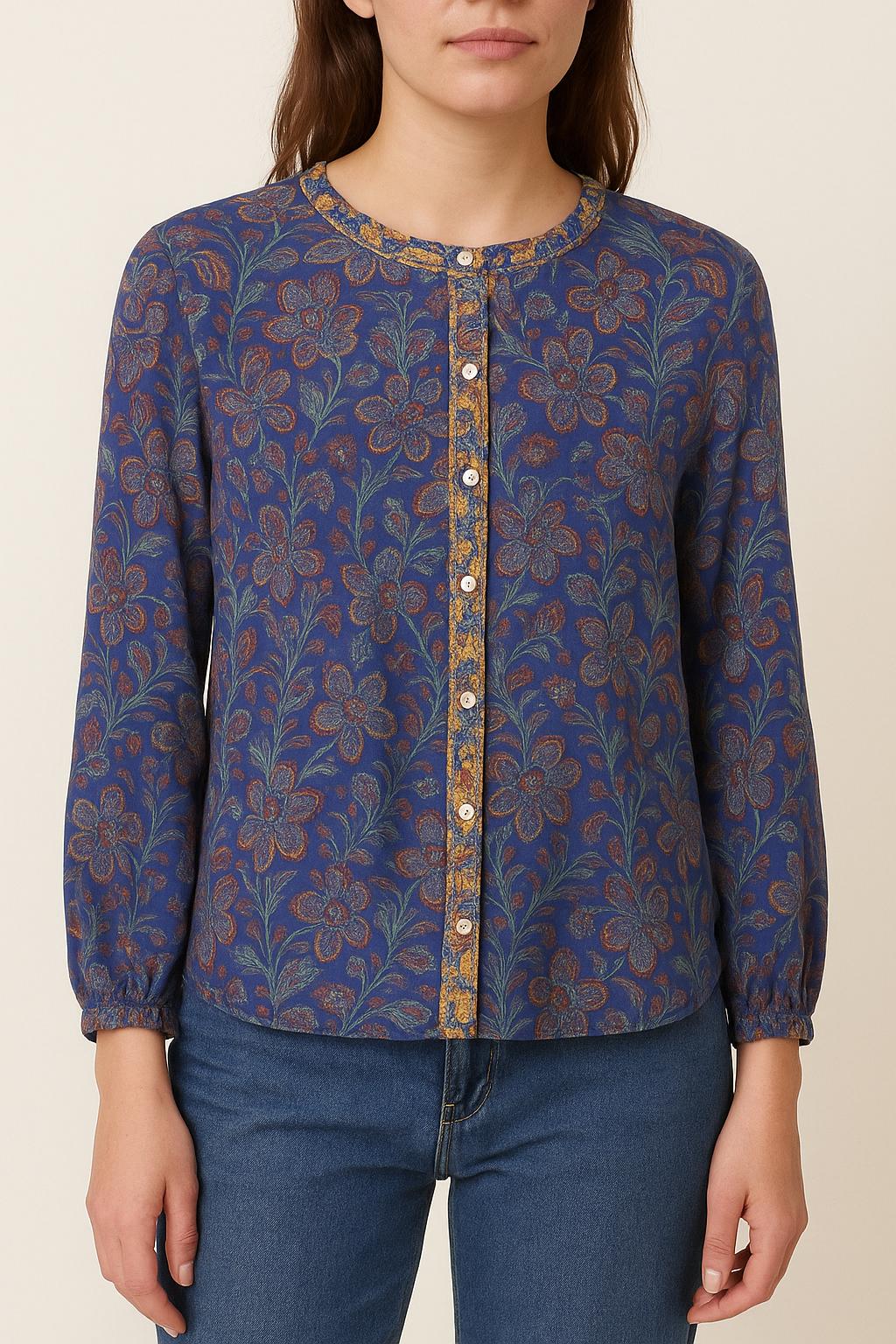 Blouse Bleue et Orange - Taille S/36