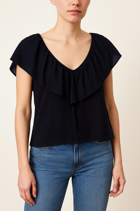 Blouse Volant Bleu - Taille S/36