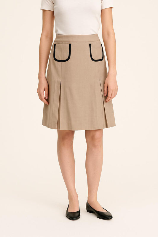 Jupe Plissée Beige et Noire - Taille M/38