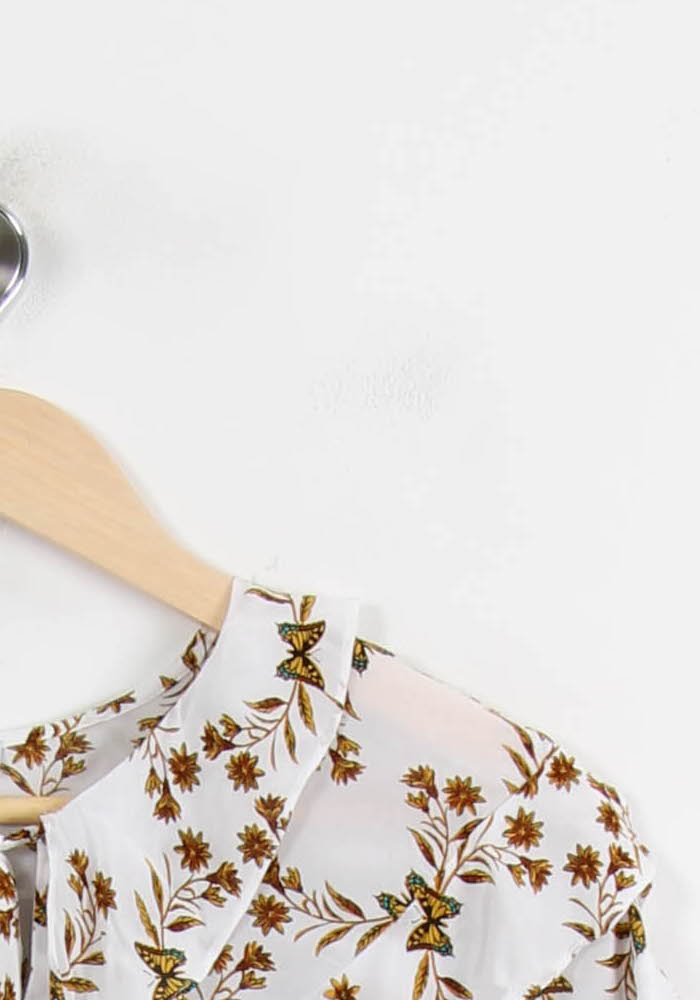 Blouse Blanche et Marron - Taille XS/34