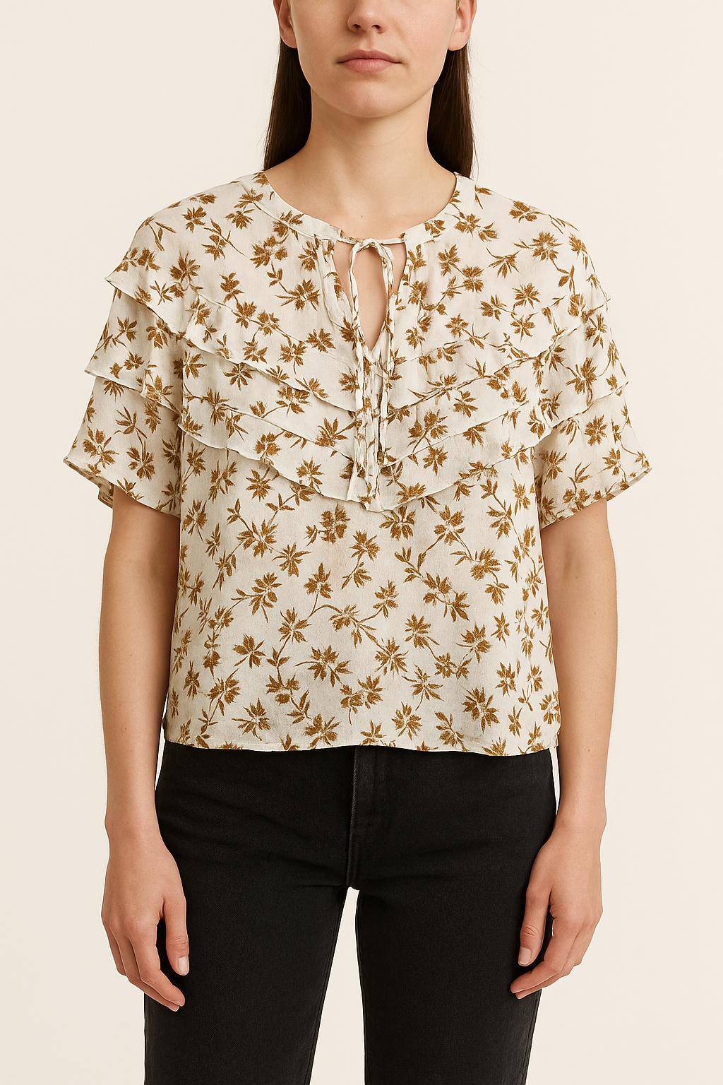 Blouse Blanche et Marron - Taille XS/34