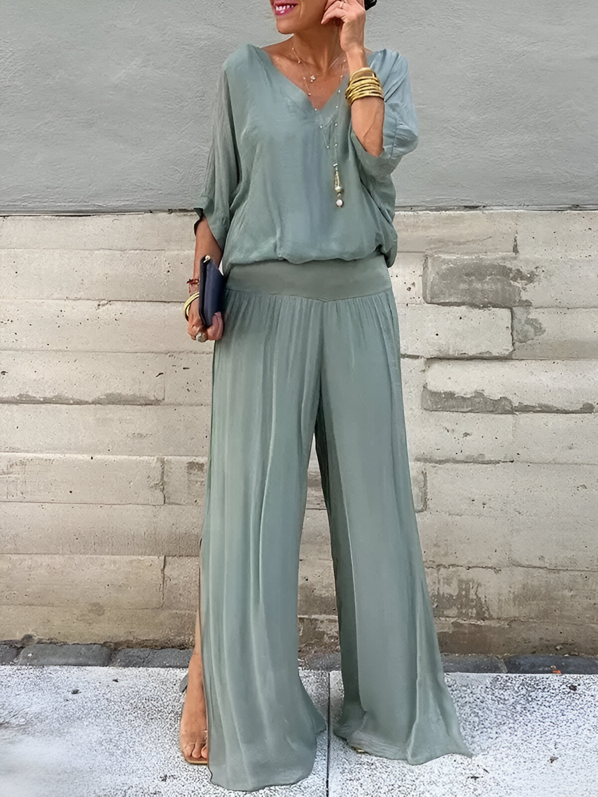 Louise™ | Ensemble élégant composé d'un haut à col roulé et d'un pantalon V