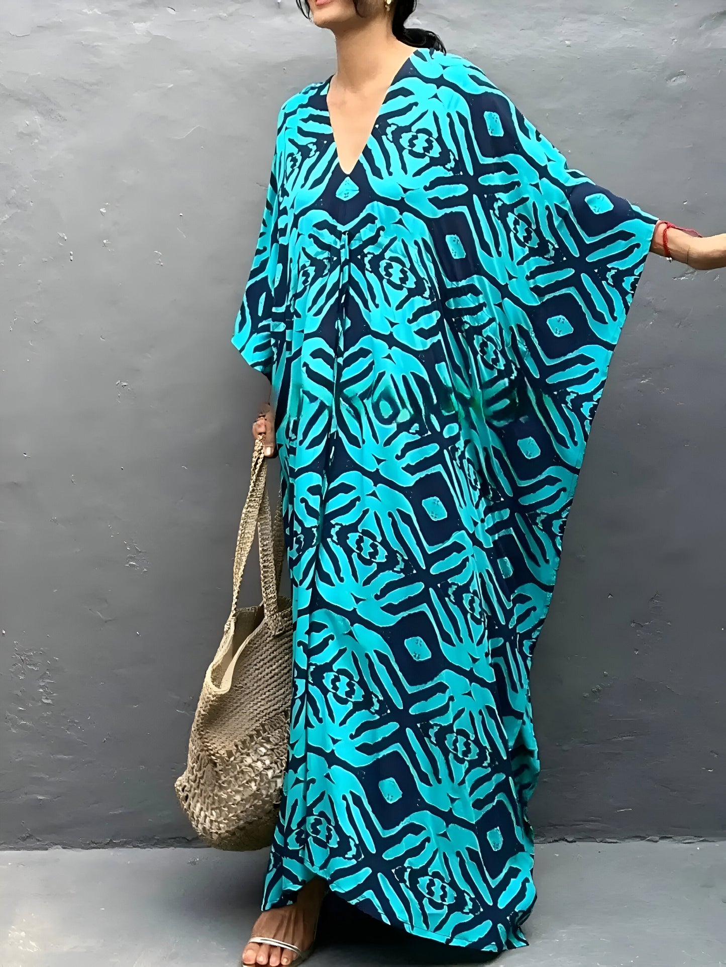 NaylaMC | Robe caftan et coton avec col et V