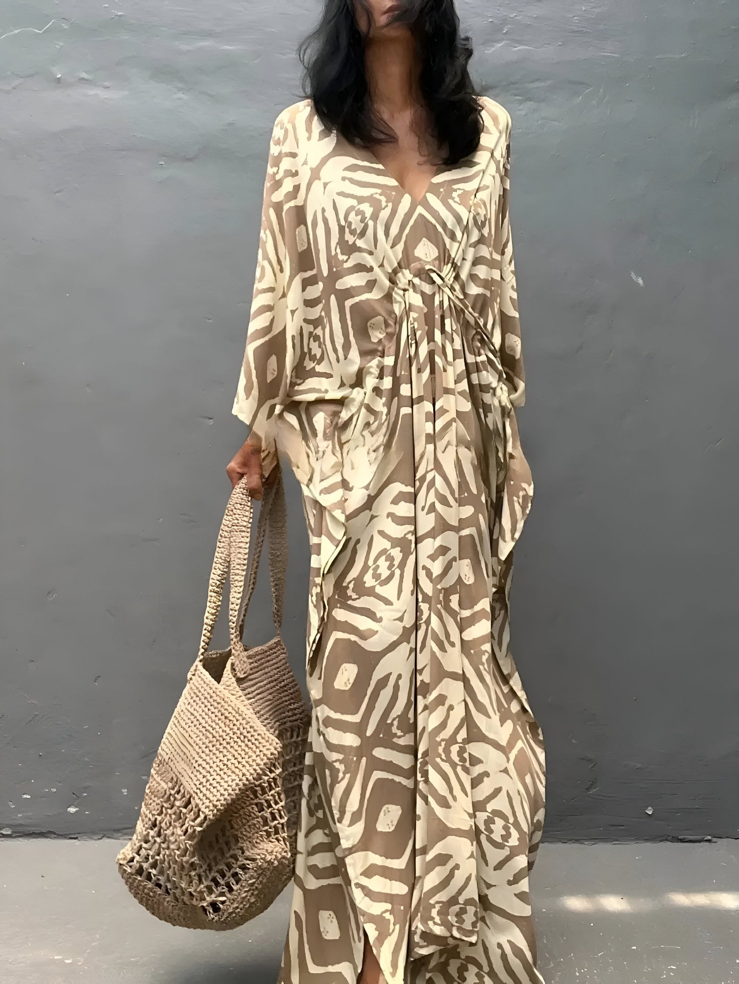 NaylaMC | Robe caftan et coton avec col et V