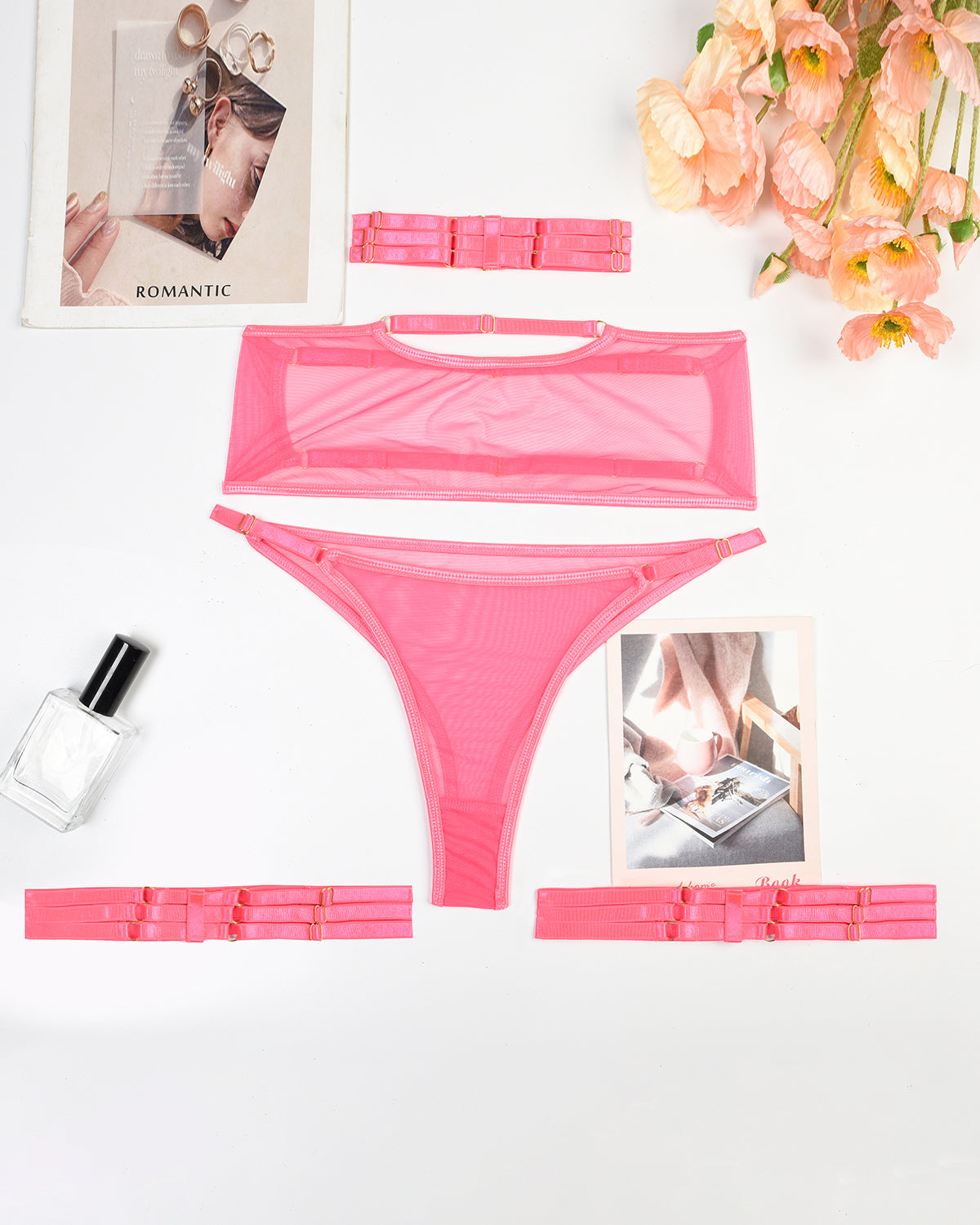 Eline™ | Ensemble de lingerie et résille transparente 4 pièces