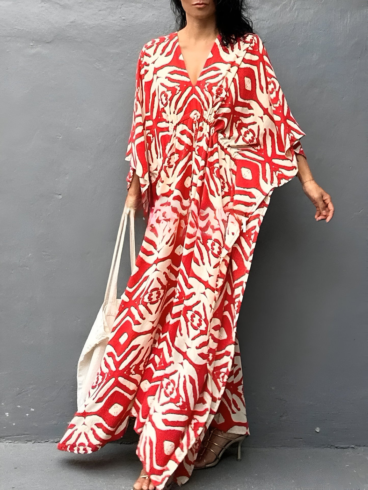 NaylaMC | Robe caftan et coton avec col et V