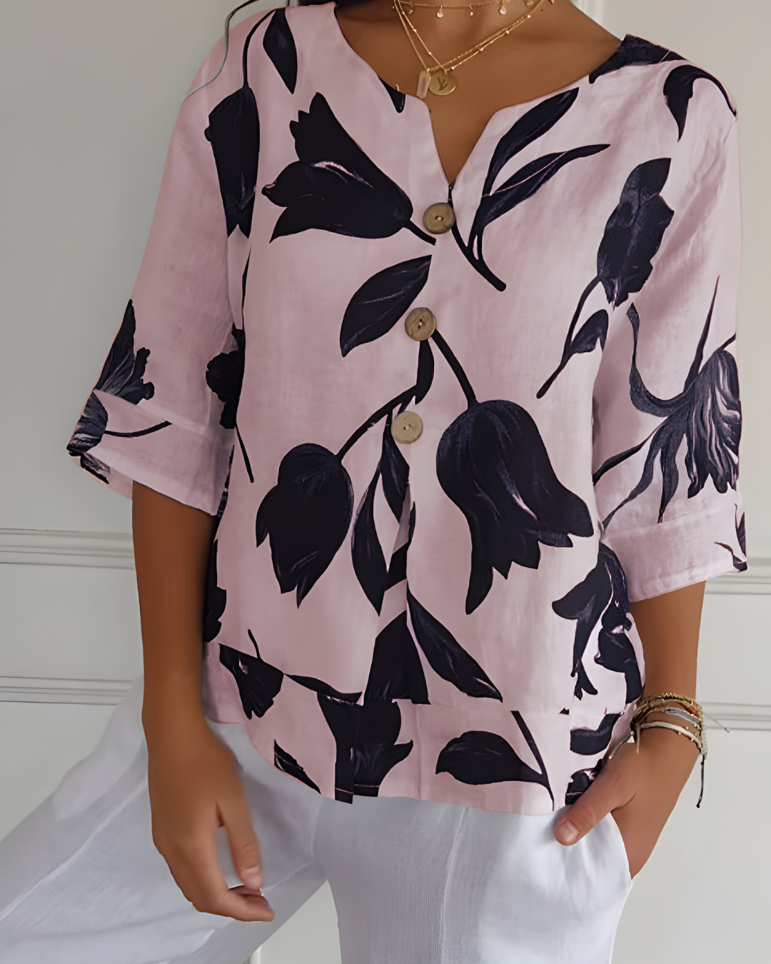 Léana™ | Blouse De Printemps à col et V