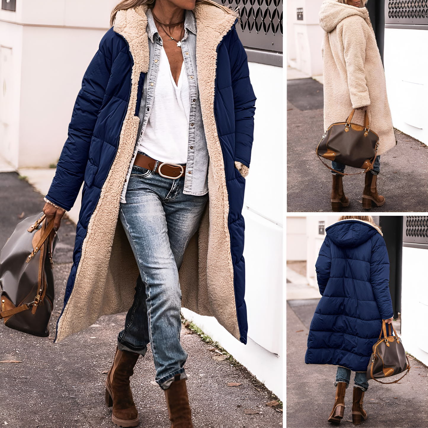 Isa™ | Manteau d'Hiver Réversible – Côté Teddy &amp; Matelassé 