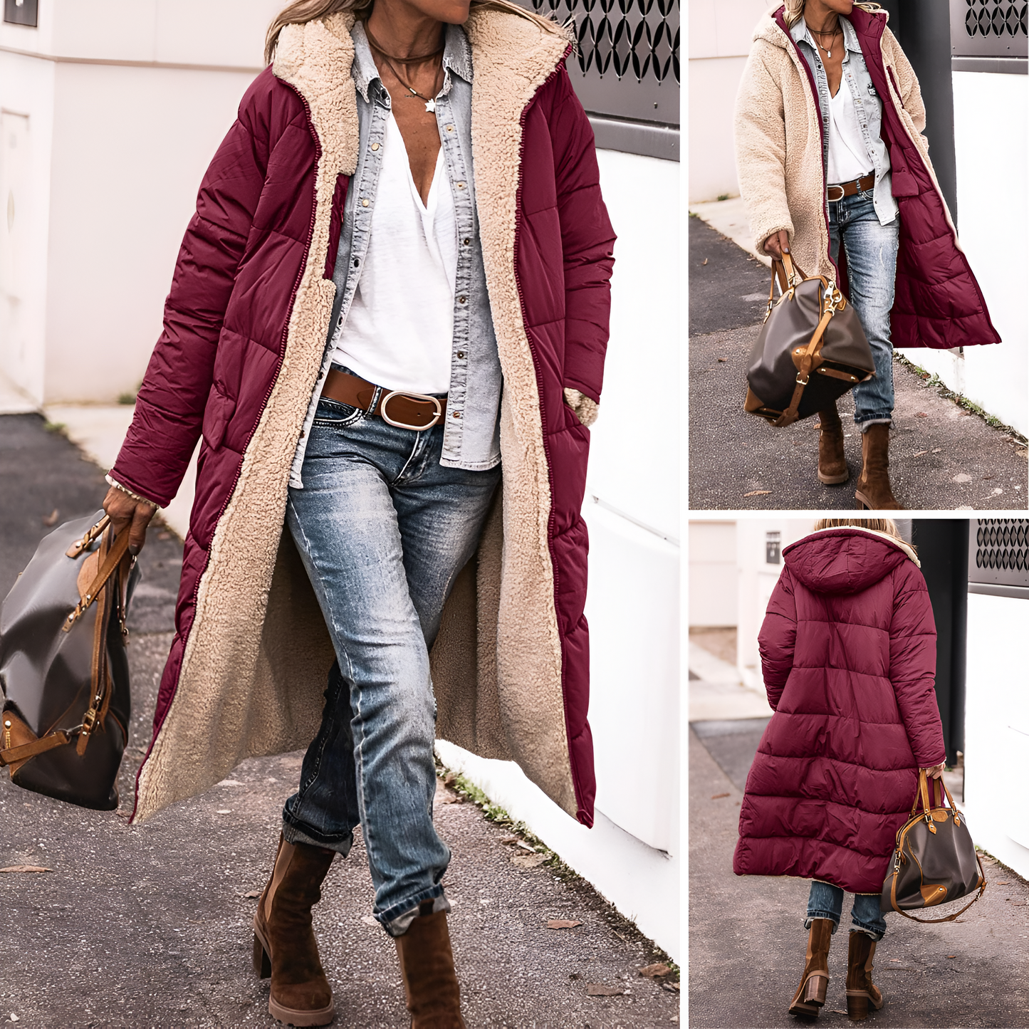 Isa™ | Manteau d'Hiver Réversible – Côté Teddy &amp; Matelassé 