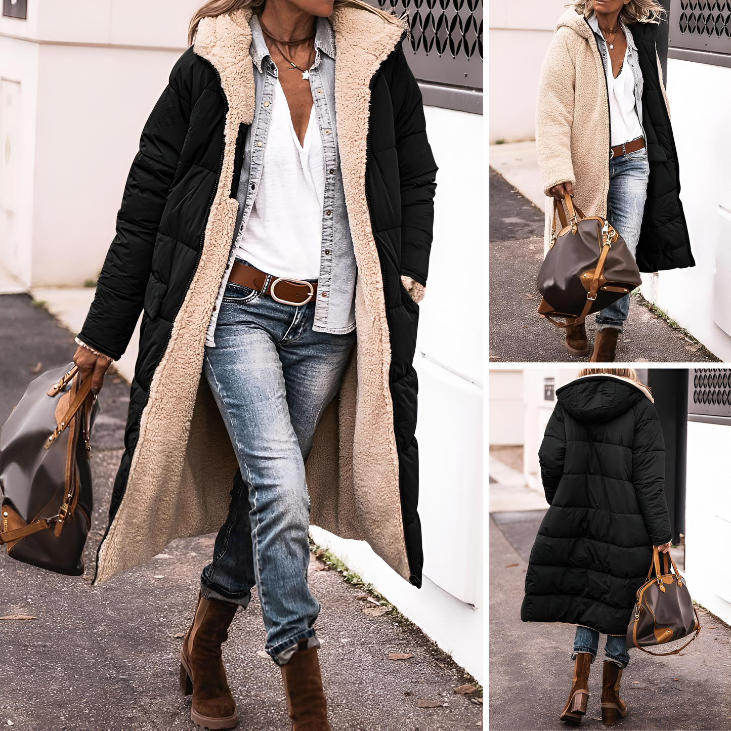 Isa™ | Manteau d'Hiver Réversible – Côté Teddy &amp; Matelassé 