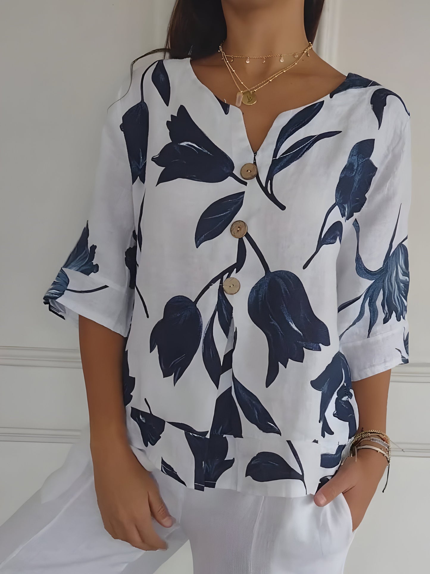 Léana™ | Blouse De Printemps à col et V