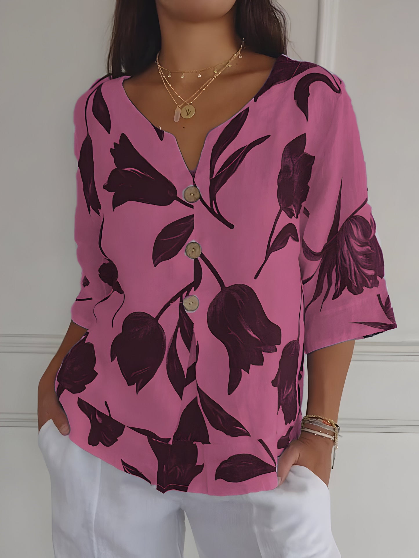Léana™ | Blouse De Printemps à col et V