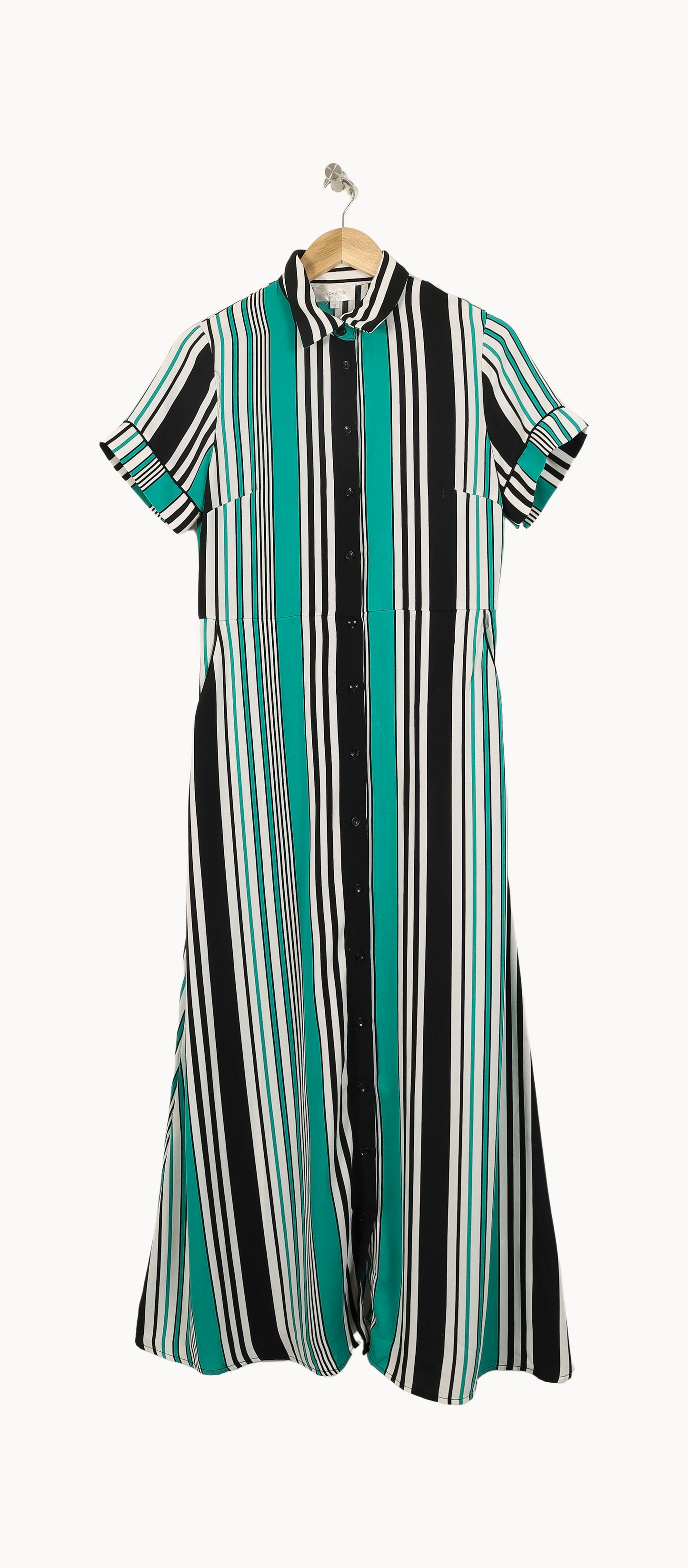 Robe Chemise Noire et Verte - Taille M/38