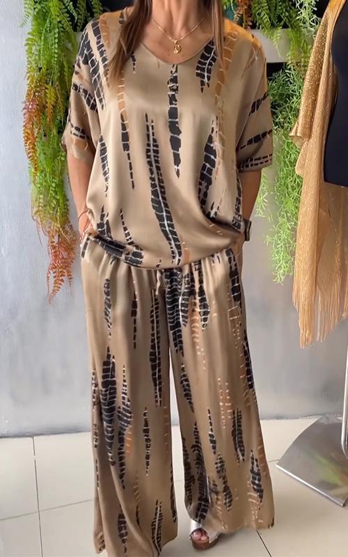 Fiera™ | Ensemble décontracté en satin à col rond