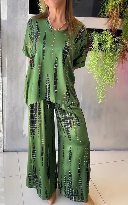 Fiera™ | Ensemble décontracté en satin à col rond