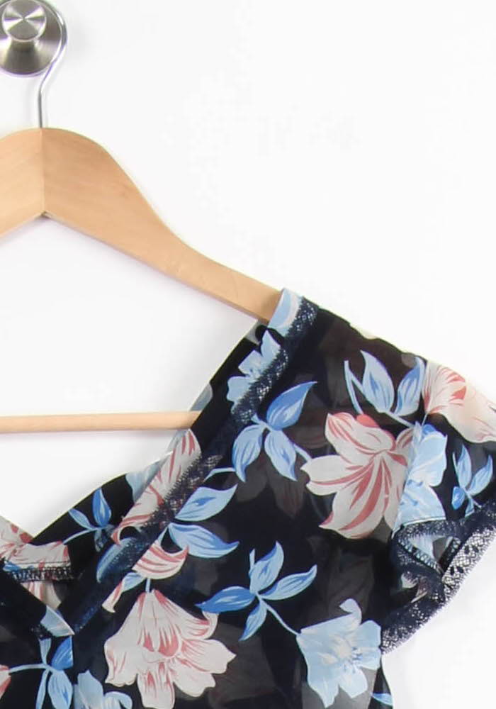 Blouse Fleurie Bleue et Blanche - Taille S/36