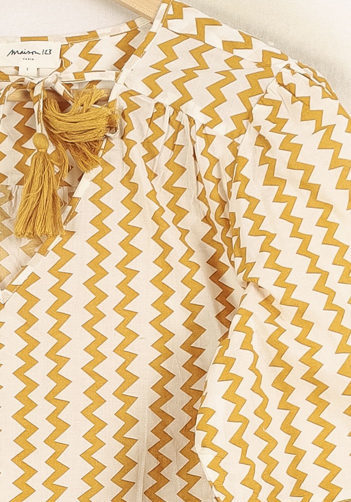 Blouse Orange et Blanche - Taille L/40