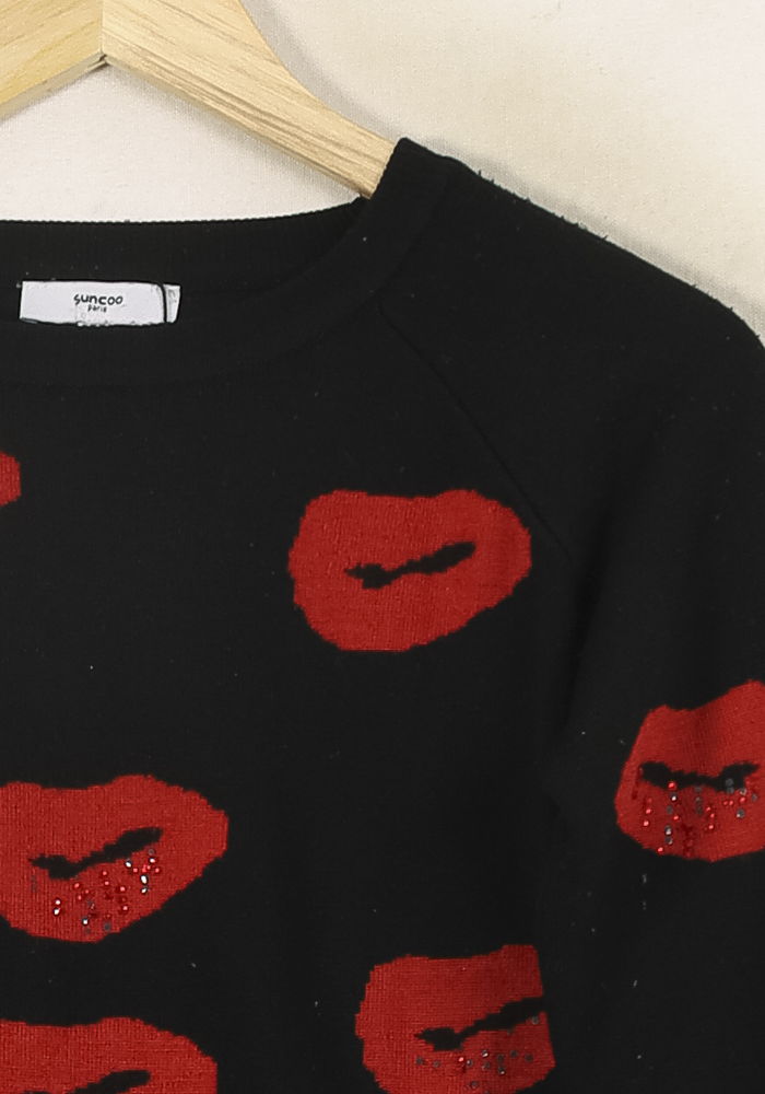 Pull Noir et Rouge - Taille S/36