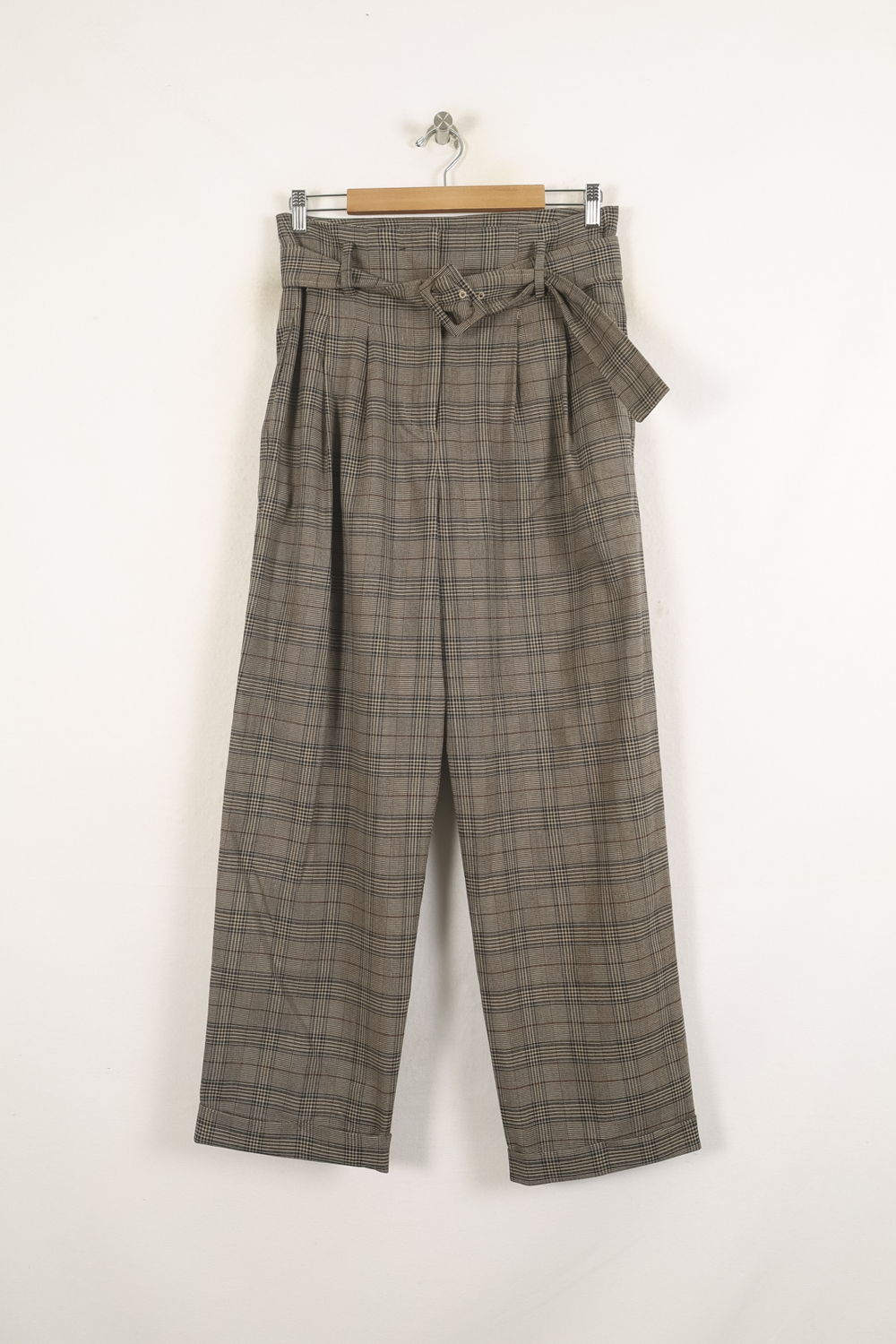 Pantalon Large Beige à Carreaux - Taille L/40