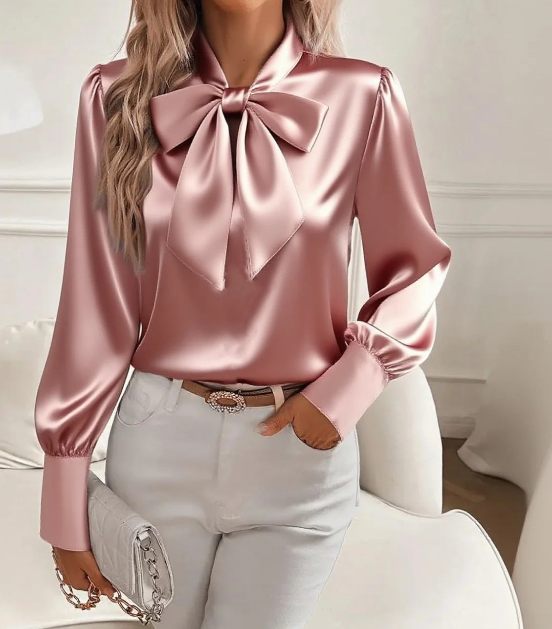 Lucie™ | Blouse Satinée avec Détail Nœud de Luxe