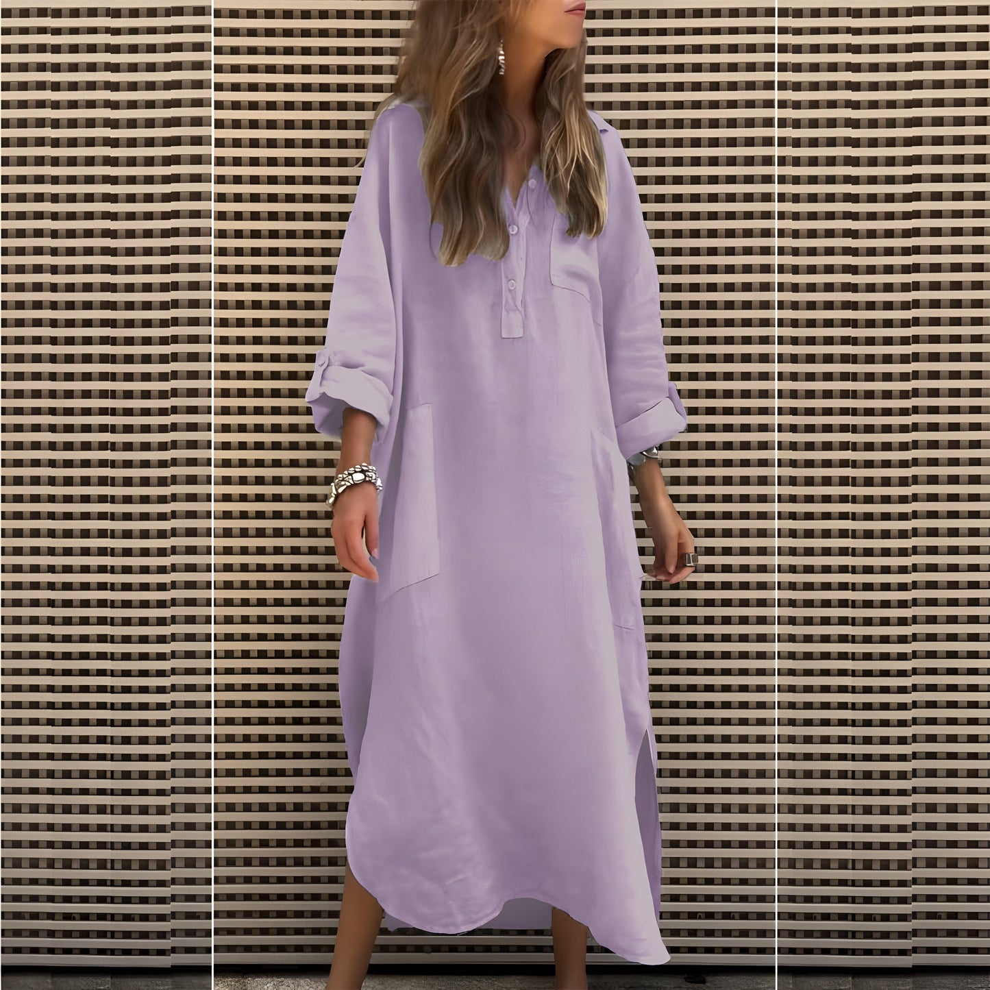 Cléa™ | Robe Longue Unicolore à Manches Longues