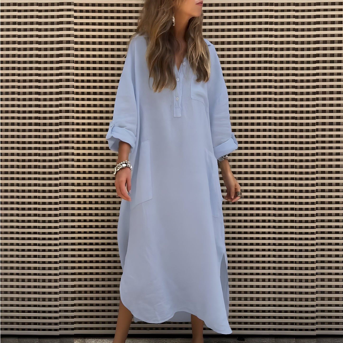 Cléa™ | Robe Longue Unicolore à Manches Longues