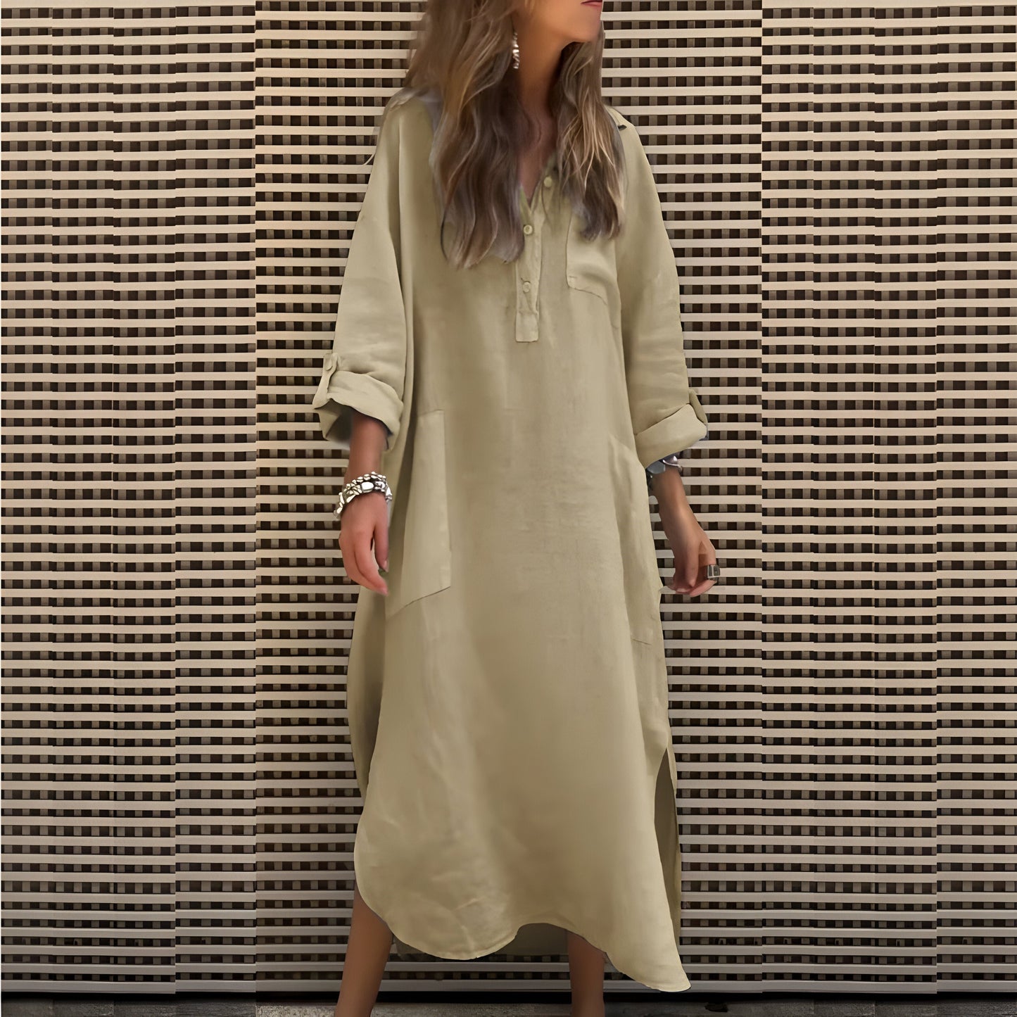 Cléa™ | Robe Longue Unicolore à Manches Longues